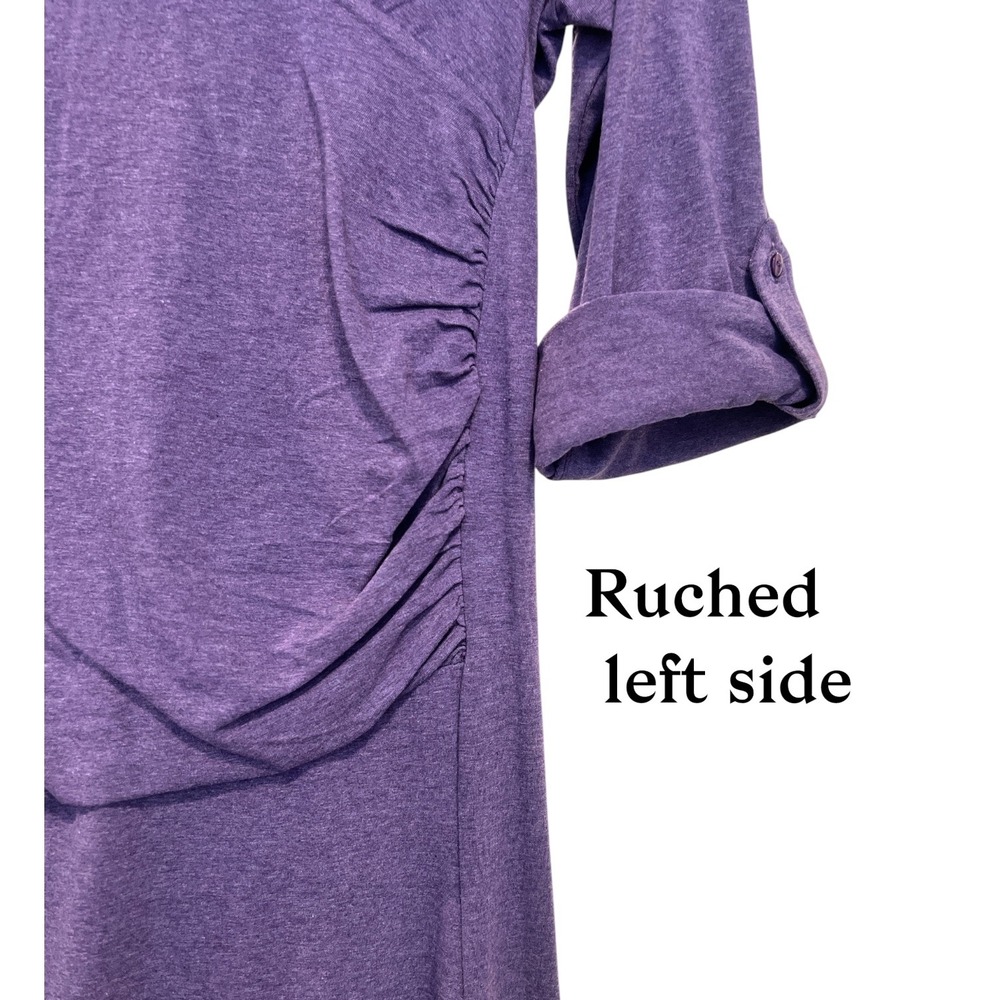 KÜHL Organic Cotton Midi Dress Large Faux Wrap Ruched Roll Tab Outdoor Travel - Picture 6 of 9